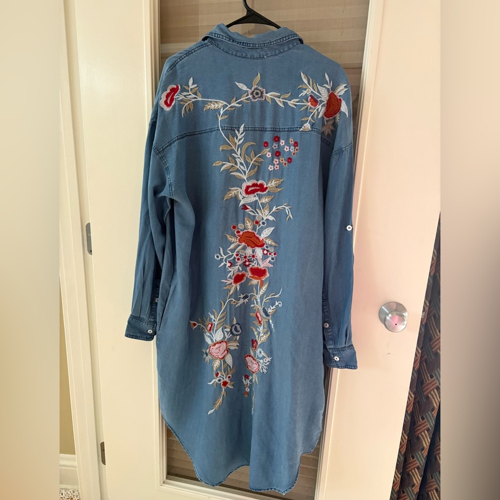 Hand Embroidered Denim Long Jacket